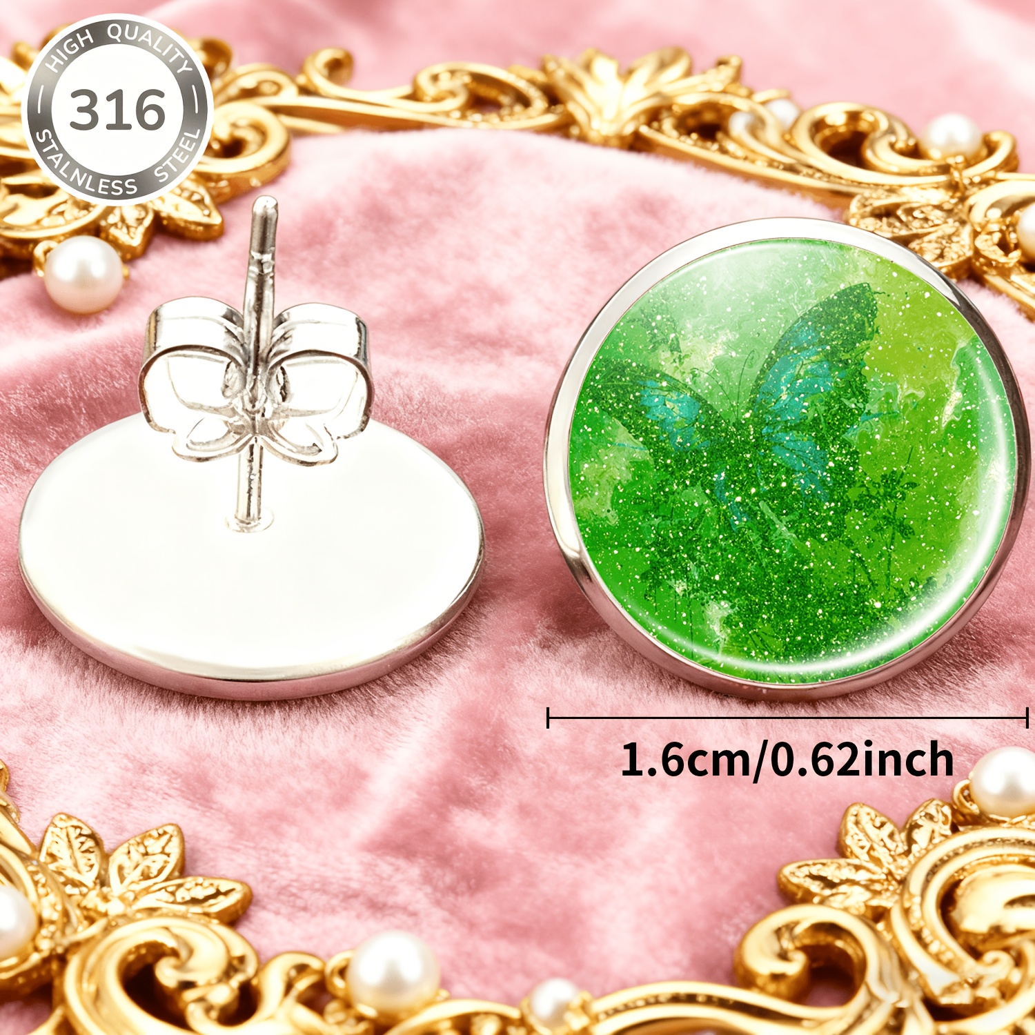 2pcs Classic Blue Butterfly Pattern No-piercing Ear Studs Set